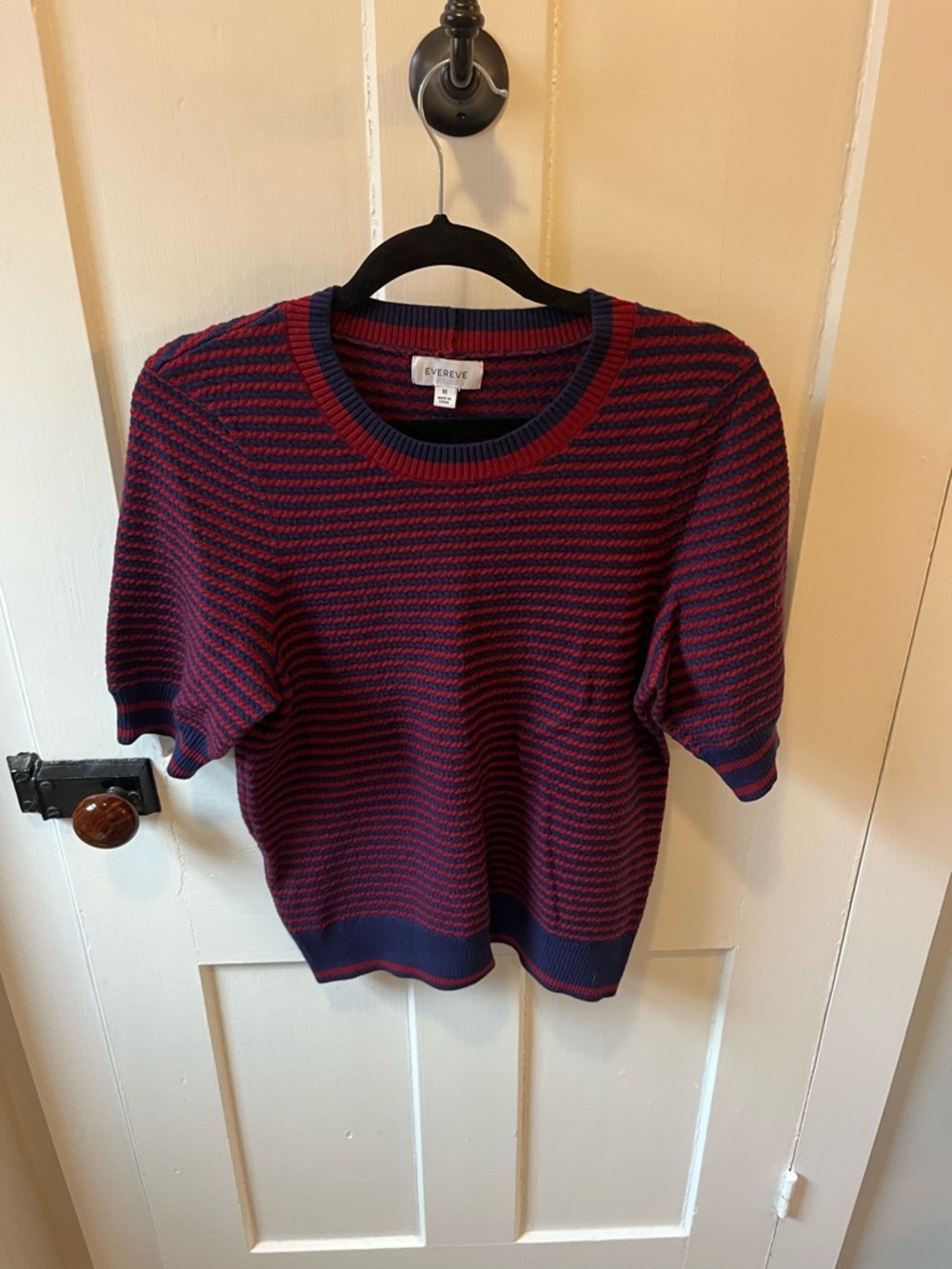 Evereve Bristol Braided Pullover Blouse Red and Navy Blue Size Medium